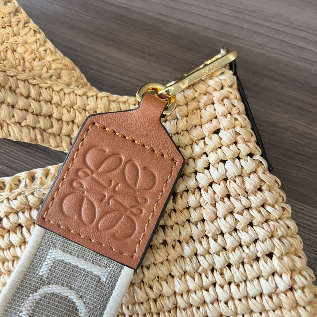 Loewe Slit Handbag Beige mix Brown Raffia Cowhide 254128