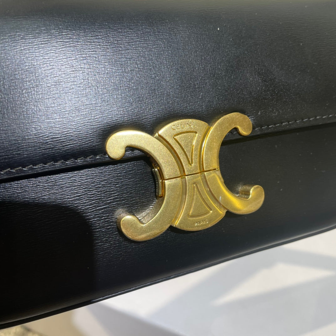 classic triomphe 20 black calfskin leather strap gold hardware