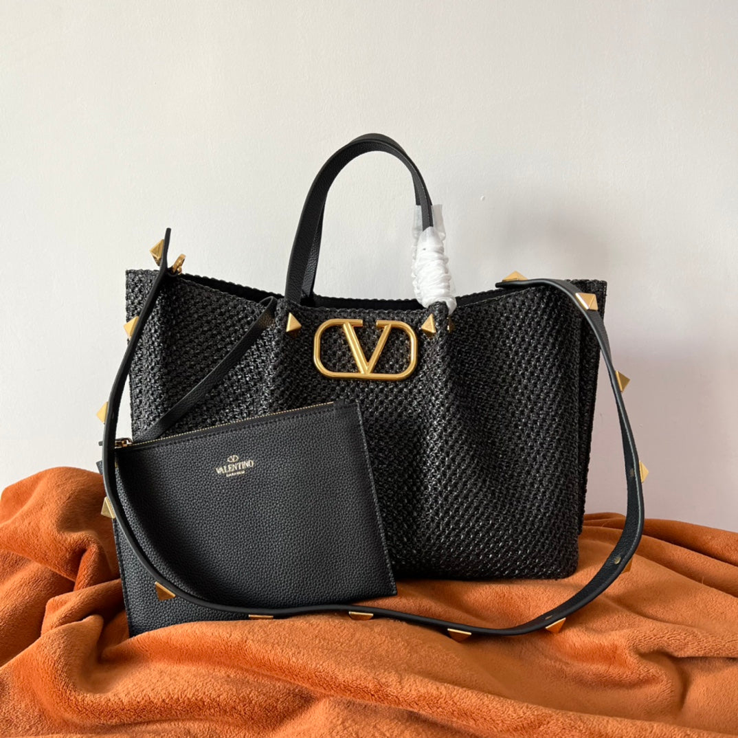 Valentino Spring and Summer 35 Tote Bag Black Raffia 552573