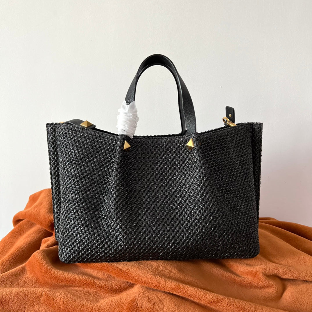 Valentino Spring and Summer 35 Tote Bag Black Raffia 552573