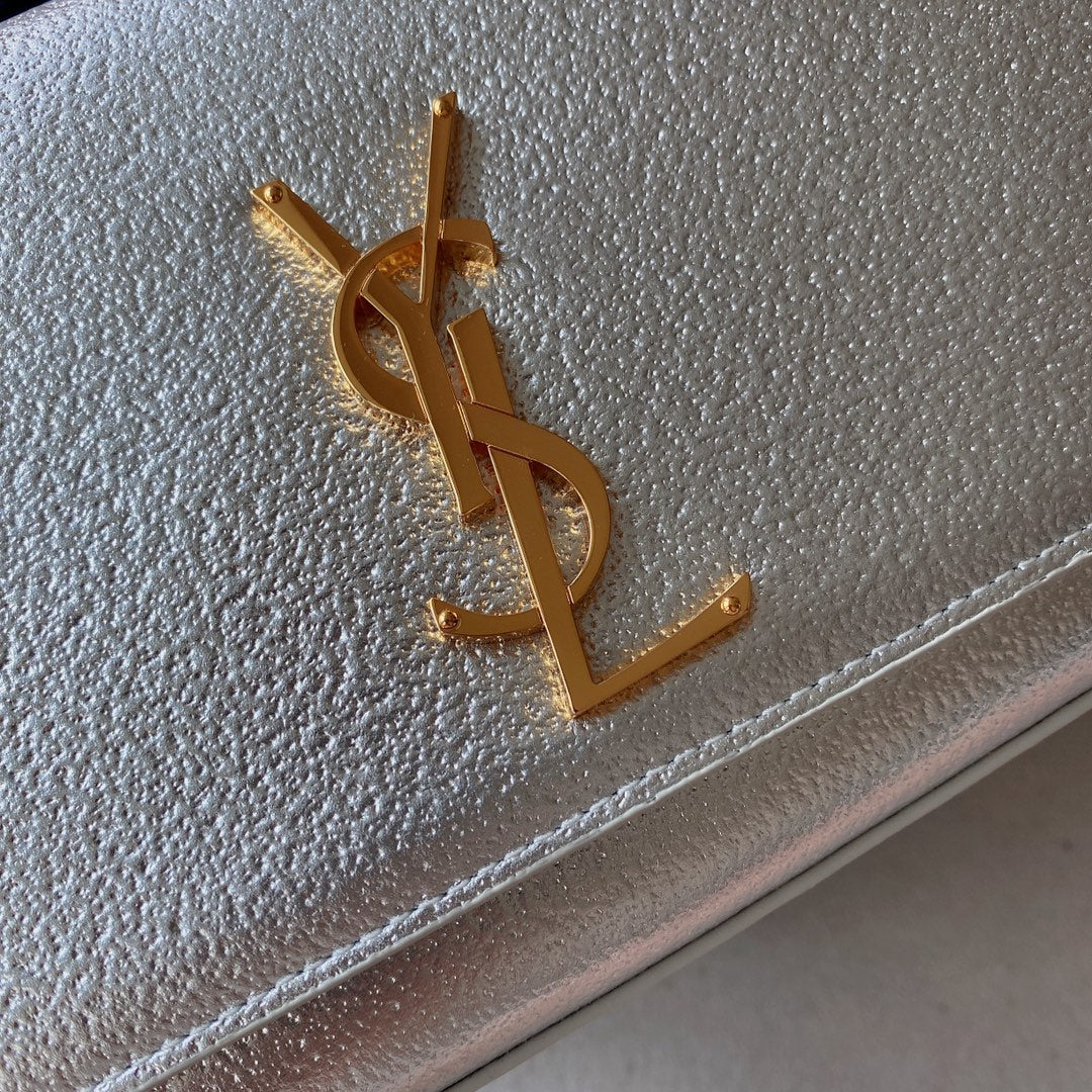 kate medium 24cm silver metalic calfskin gold hardware