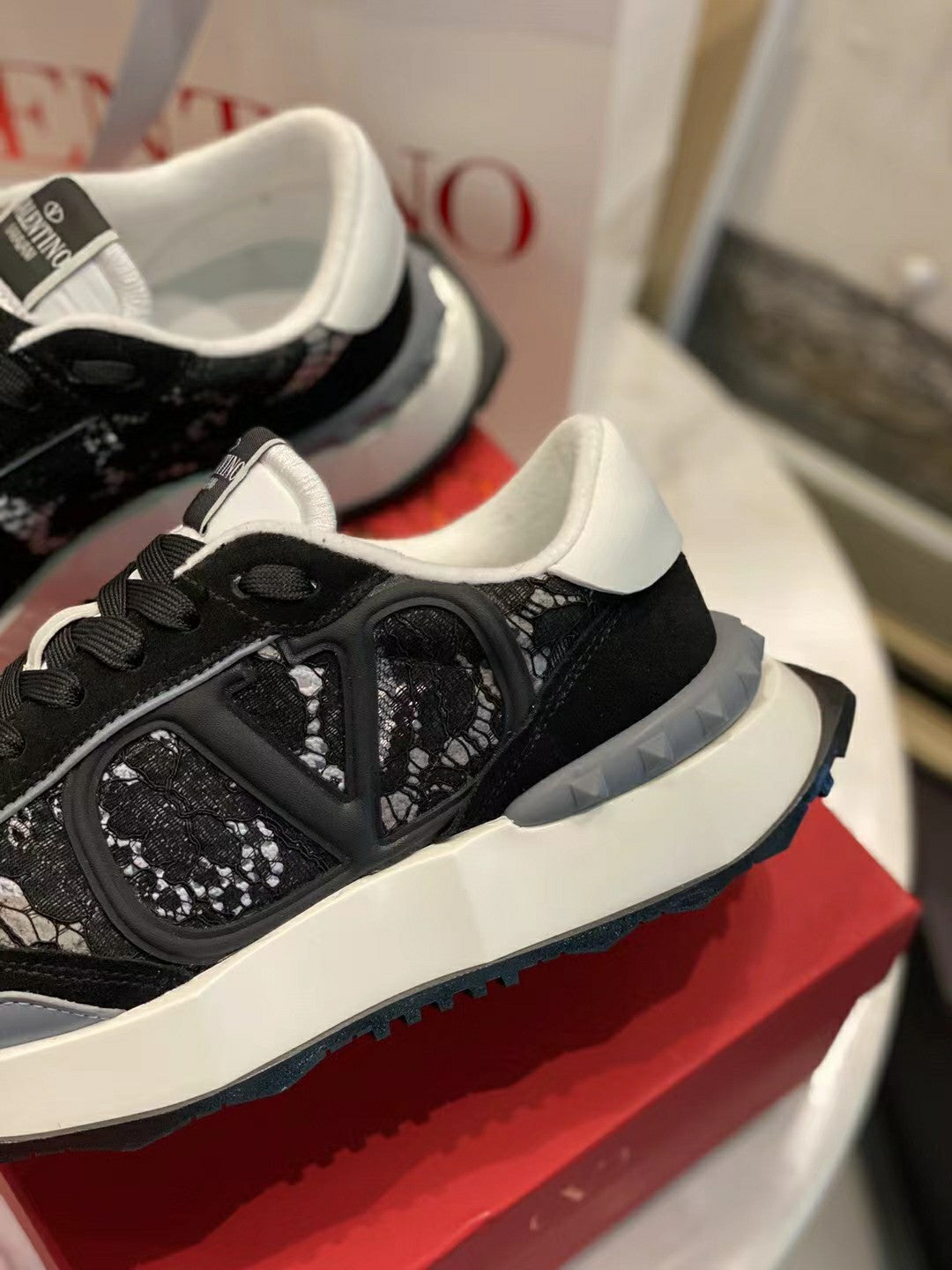 Lace And Mesh Lacerunner Sneaker In Black Mix White 994617
