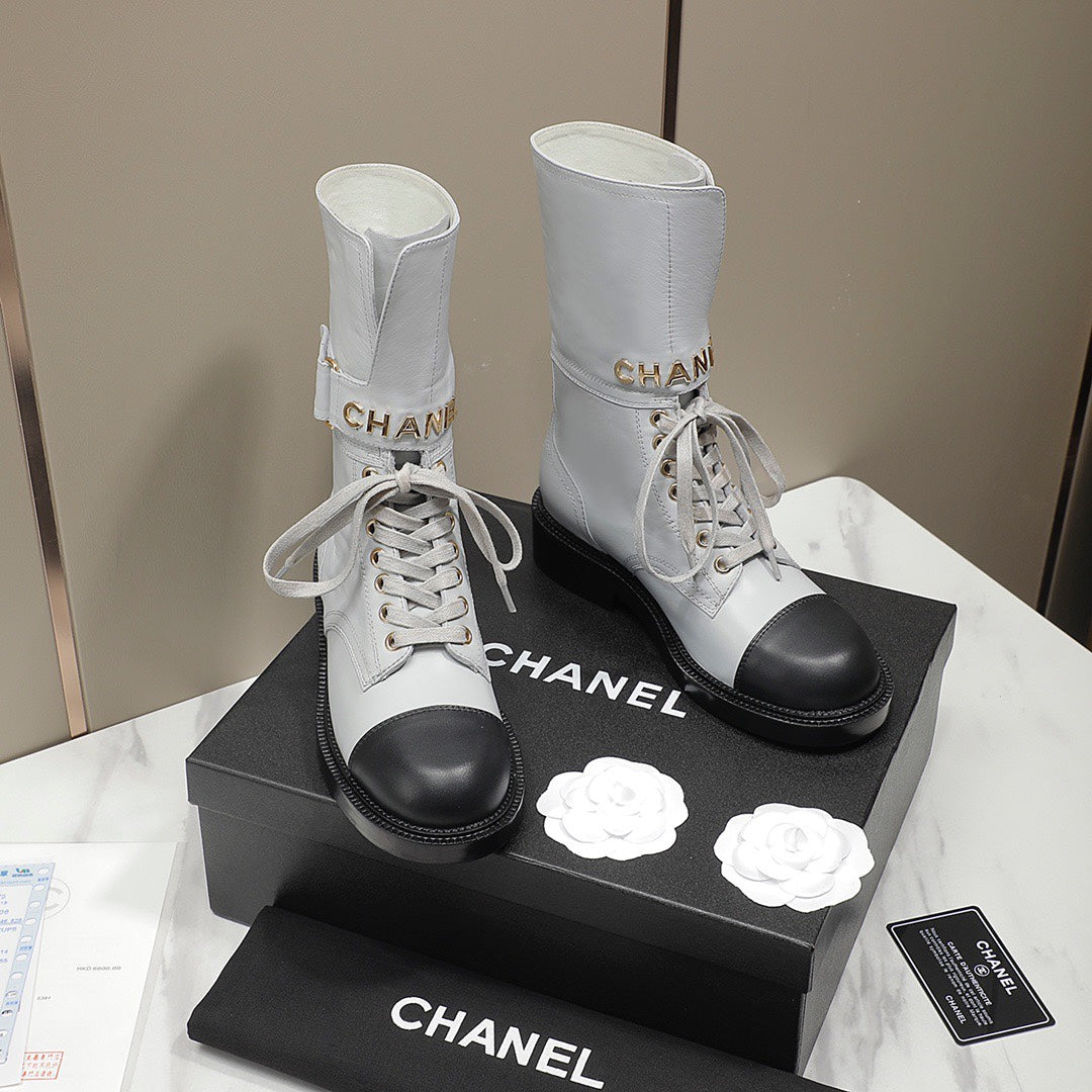 Chanel 2026 Lace-Up Combat Boots Leather Suede 194072