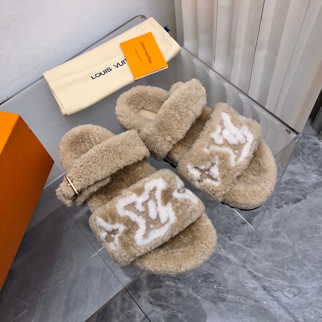 LV Paseo Flat Comfort Mule Light Brown Wool