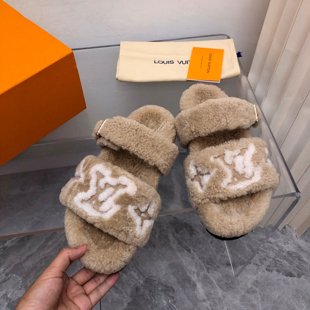 LV Paseo Flat Comfort Mule Light Brown Wool