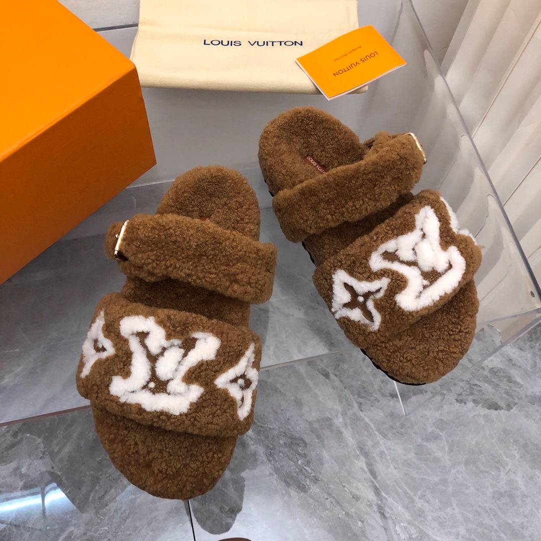 LV Paseo Flat Comfort Mule Dark Brown Wool