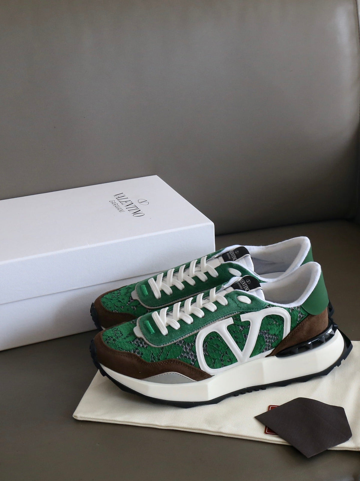 VT Lace Sneaker Green Brown Suede Leather