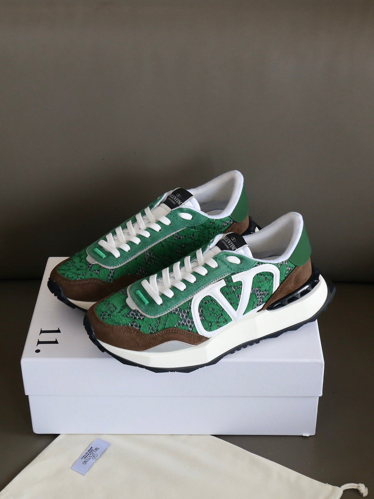 VT Lace Sneaker Green Brown Suede Leather