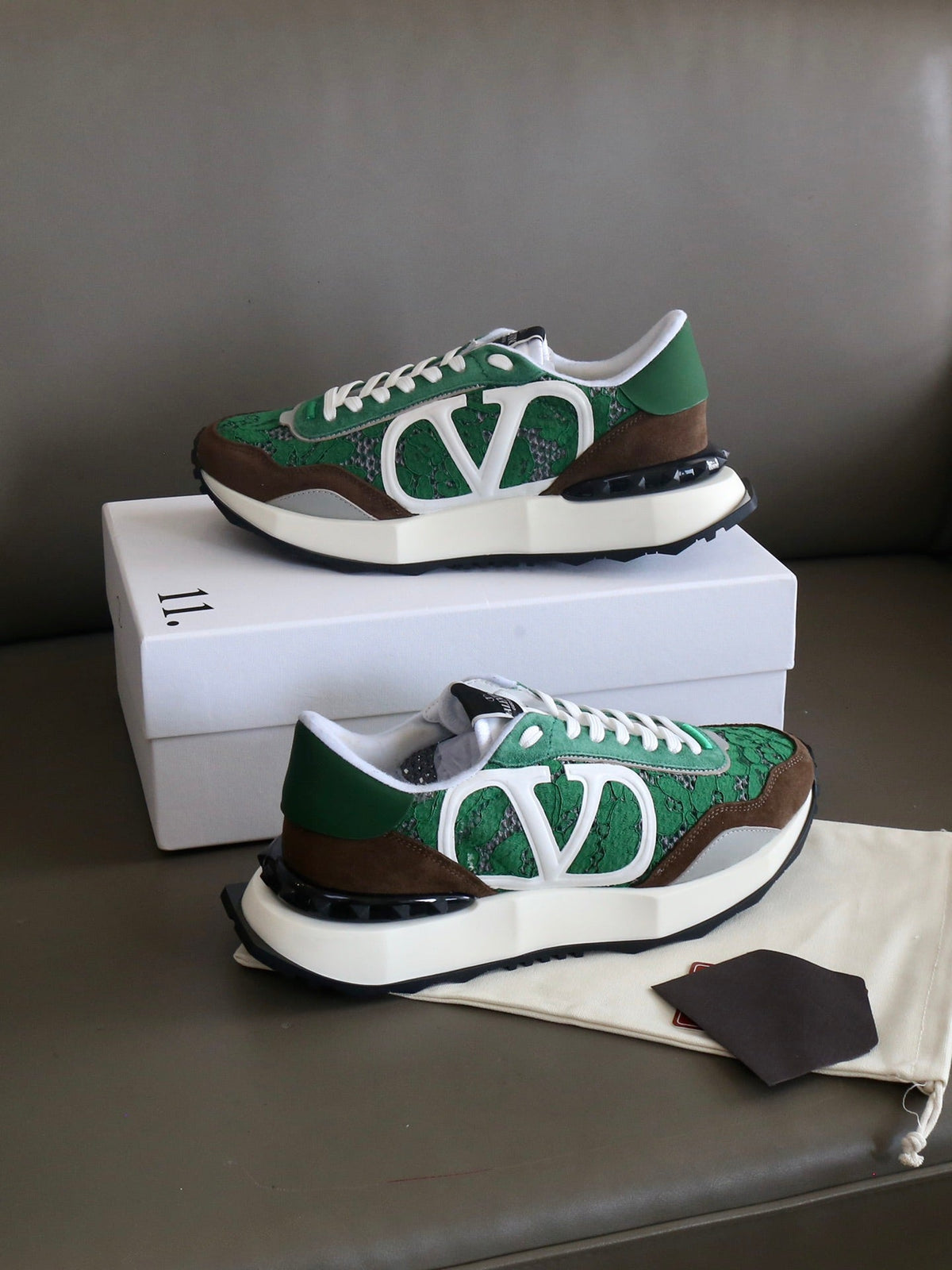 VT Lace Sneaker Green Brown Suede Leather