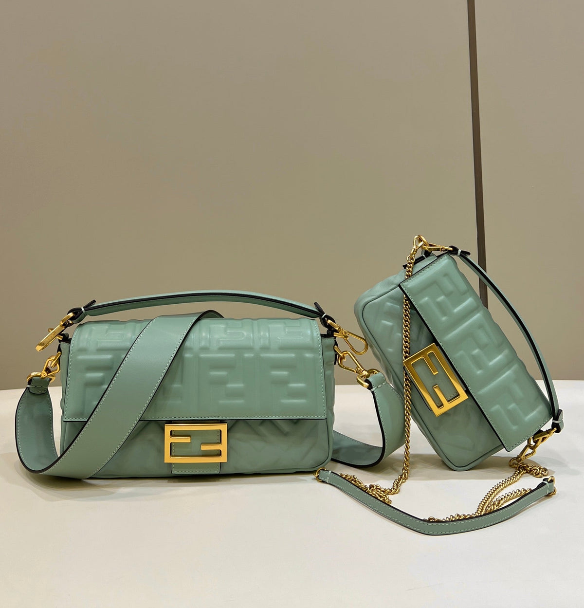 Baguette 27cm Powder Blue Lambskin Gold Hardware