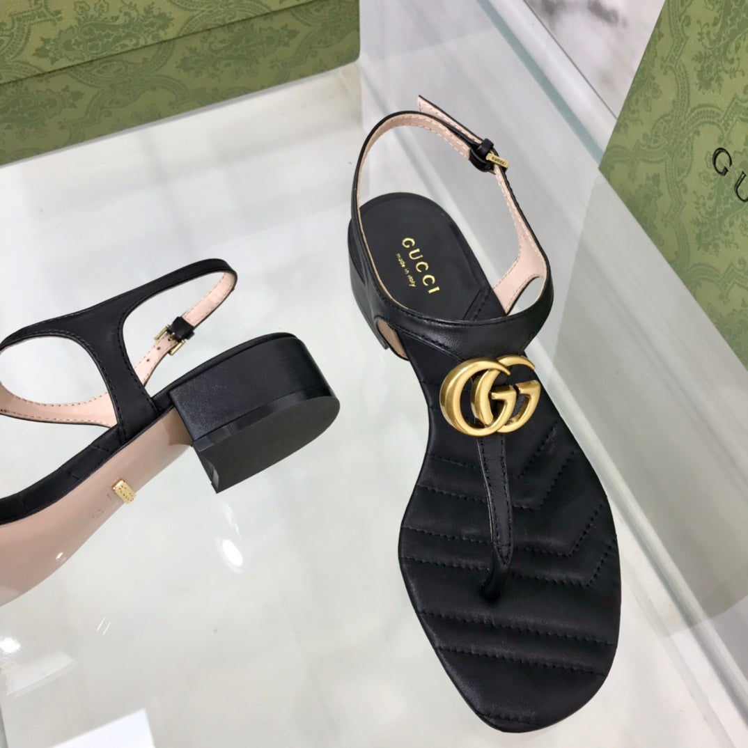 GG MARMONT 25 SANDAL BLACK CALKSKIN