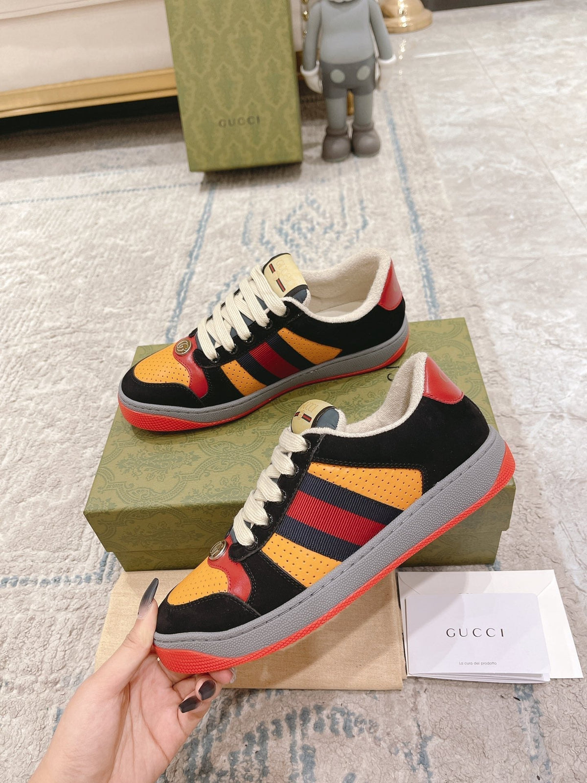 GG Men's Screener Sneaker Orange Black Suede 574724