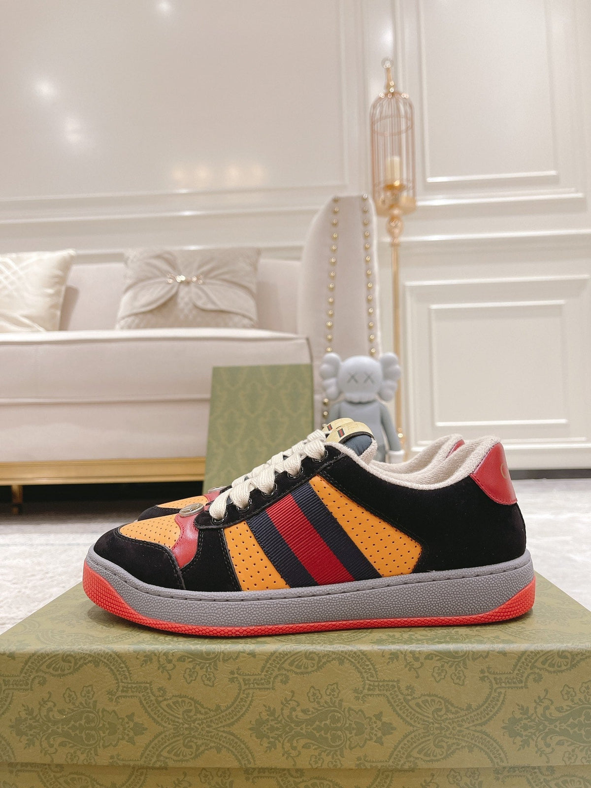 GG Men's Screener Sneaker Orange Black Suede 574724
