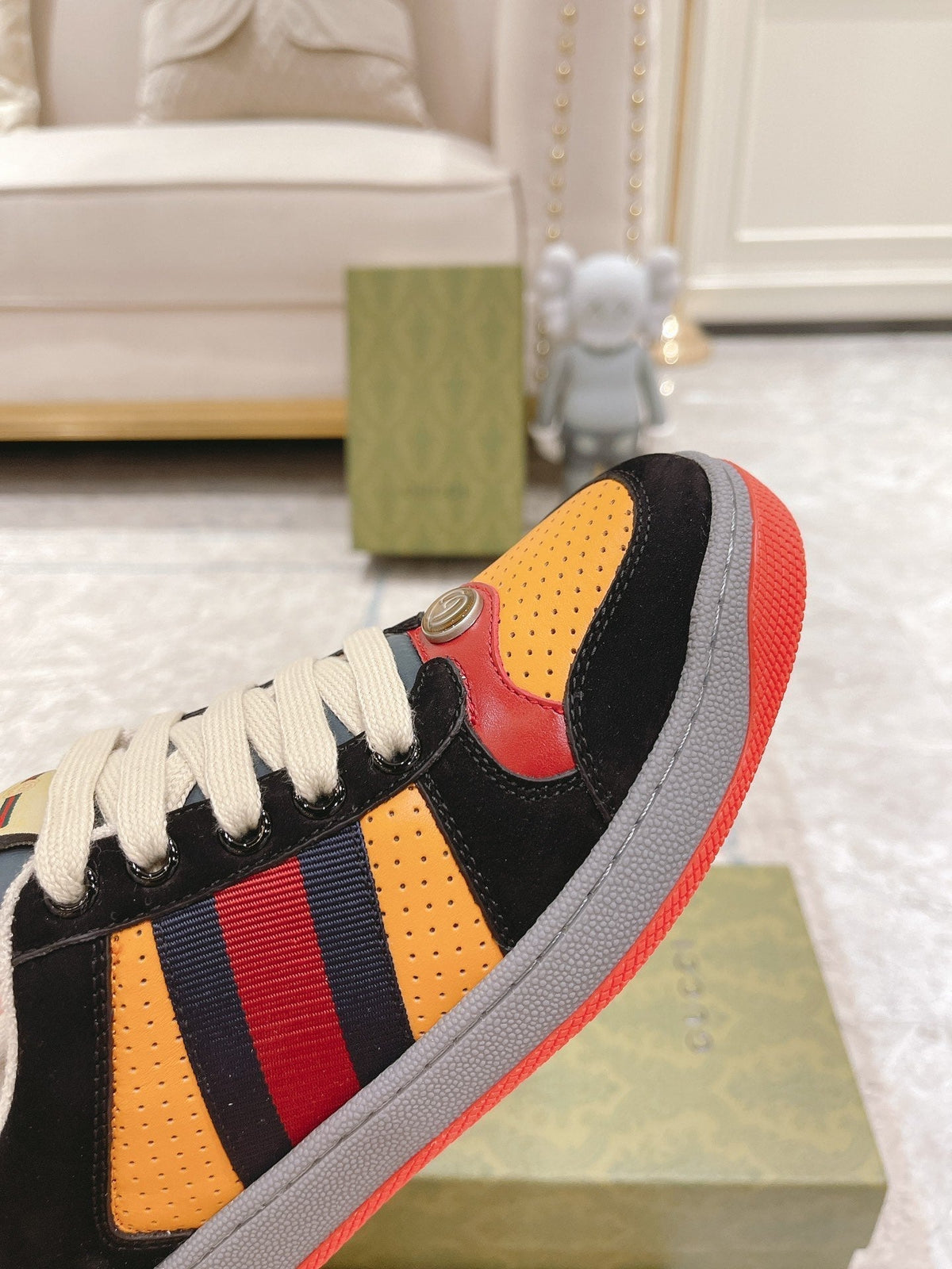 GG Men's Screener Sneaker Orange Black Suede 574724
