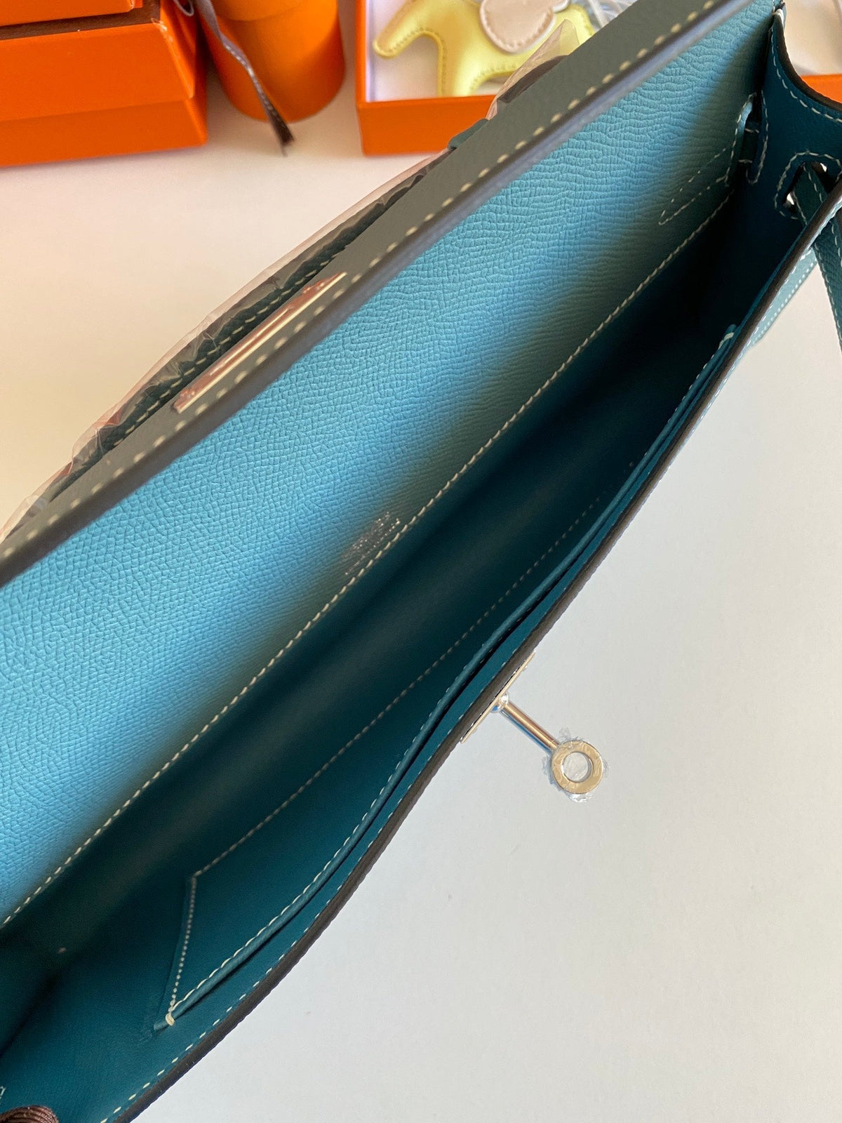 HM Kelly Cut 31 Teal Blue Epsom Leather Silver Hardware 229063