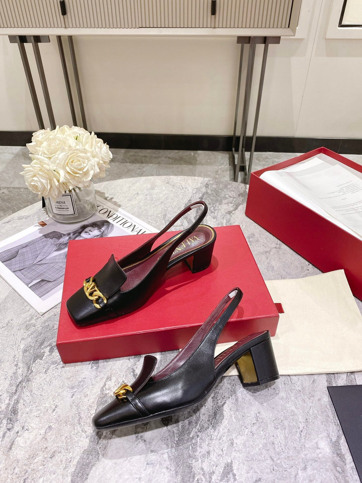 Valentino Slingback Heels Cowhide 239593