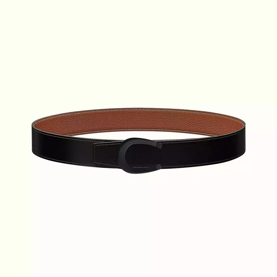 HM LUCK BELT BUCKLE & REVERSIBLE GINGER ORANGE AND BLACK LEATHER STRAP 38MM