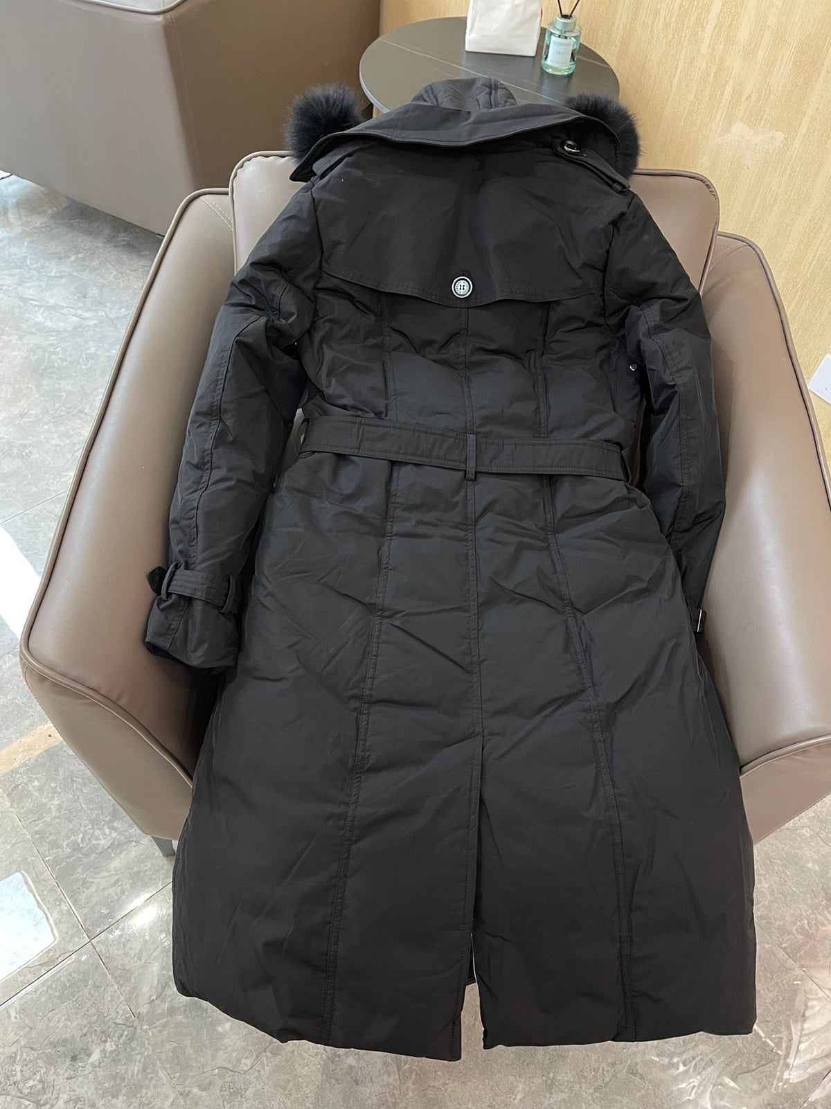 Burberry 25 Fur Collar Long Jacket Black Down Nylon