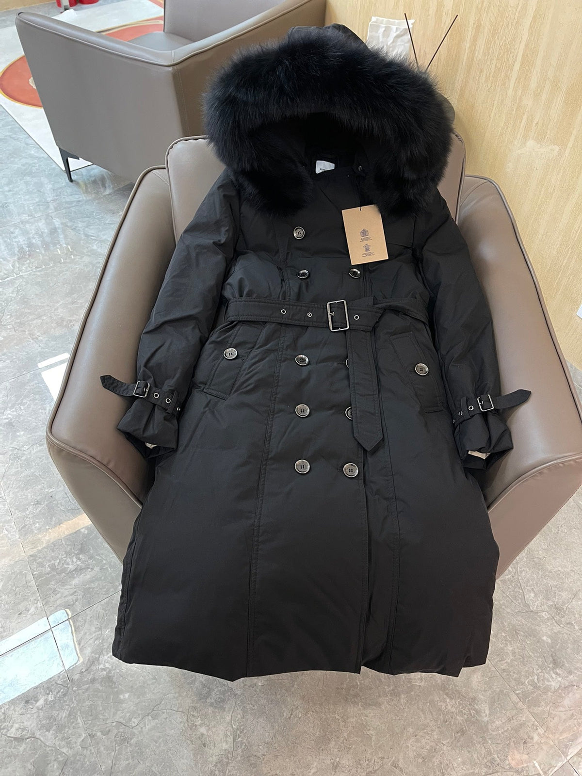 Burberry 25 Fur Collar Long Jacket Black Down Nylon