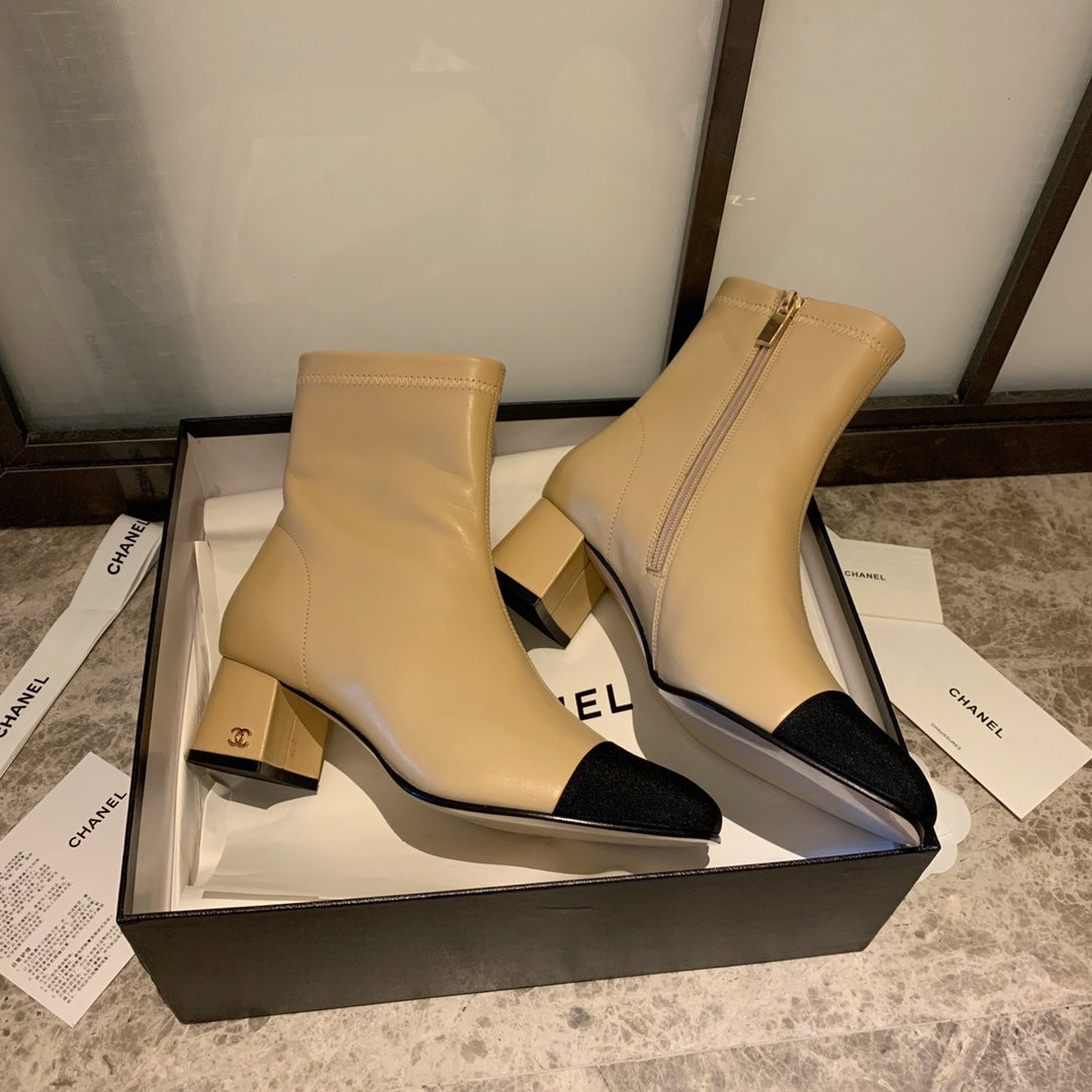 CC Ankle Boots 50mm Beige Lambskin And Lycra Fabric 940058