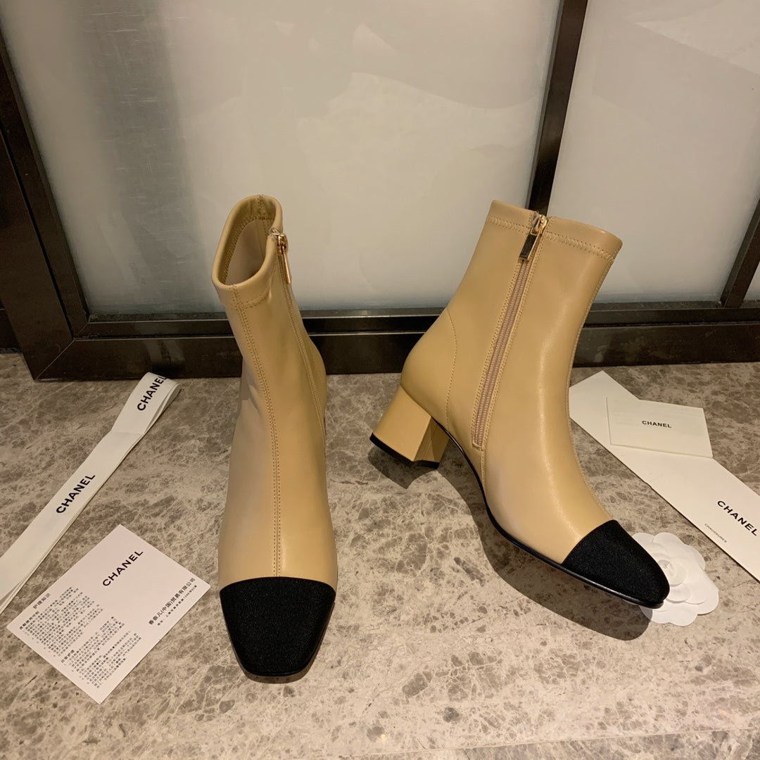 CC Ankle Boots 50mm Beige Lambskin And Lycra Fabric 940058
