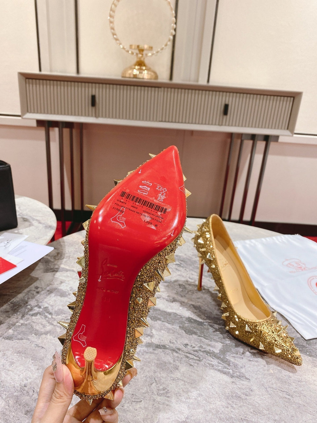 CL Pigalili Potpourri Strass Pumps Glitter Gold