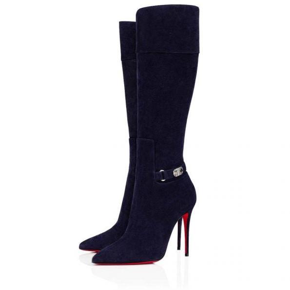 CL Tall Boot Lock Kate Botta 100 mm Black Suede Calfskin
