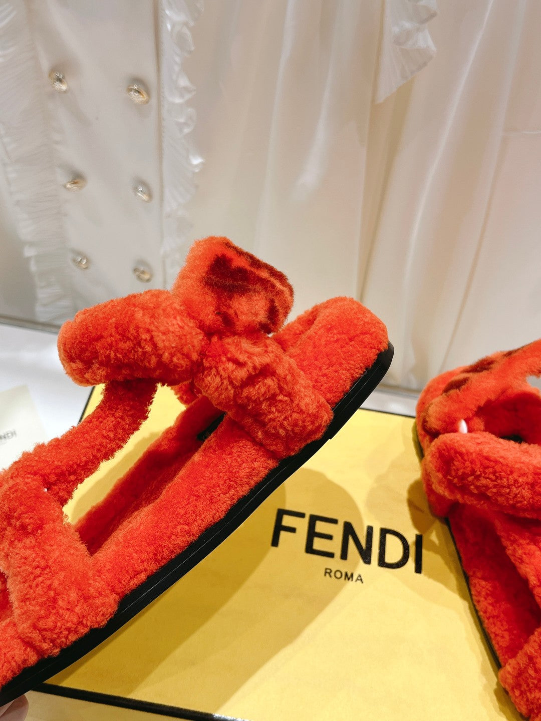 FENDI DAD SANDAL IN PASSION RED FLEECE