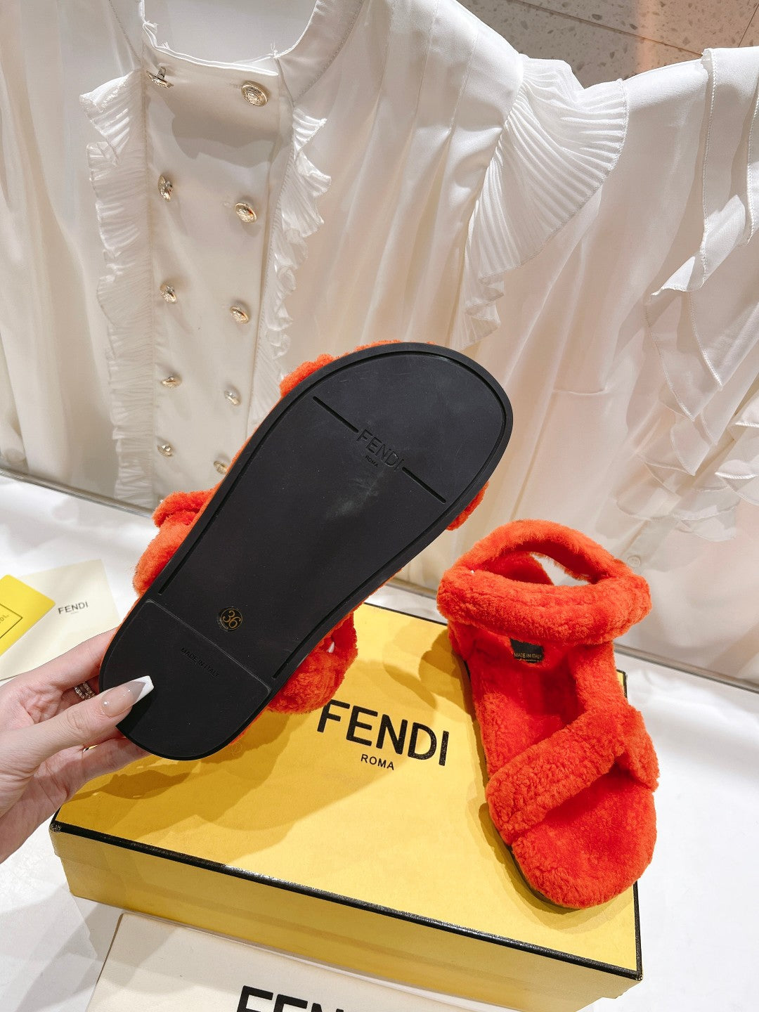 FENDI DAD SANDAL IN PASSION RED FLEECE