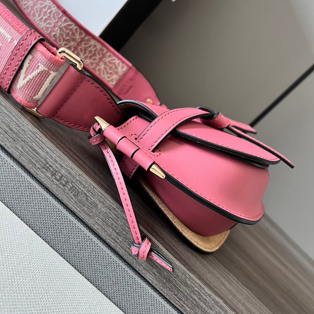 Mini Gate Dual bag in soft calfskin and jacquard pink smooth caflskin