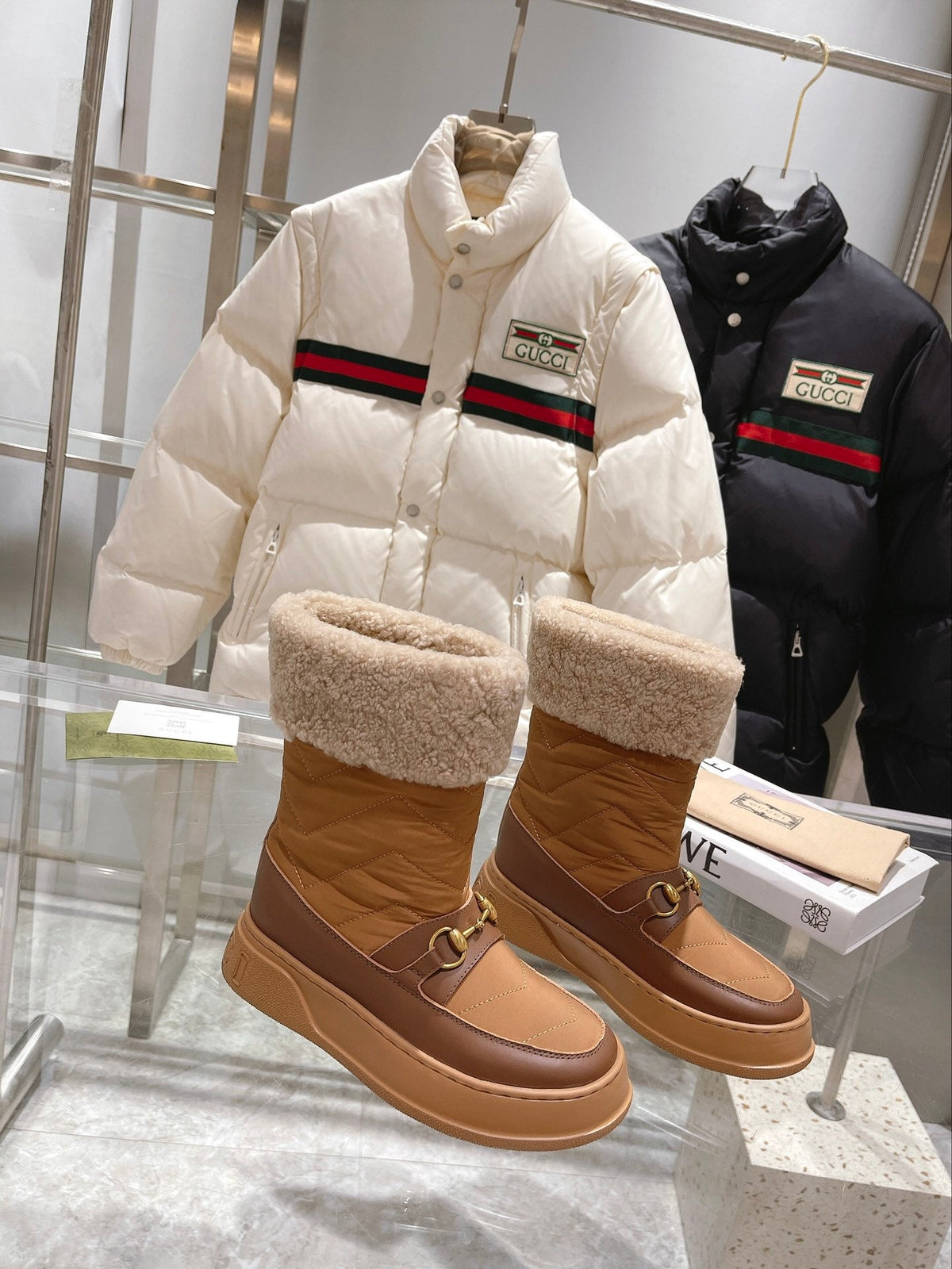 Gucci 2025 Boot Brown Beige Wool Nylon Calfskin 564680