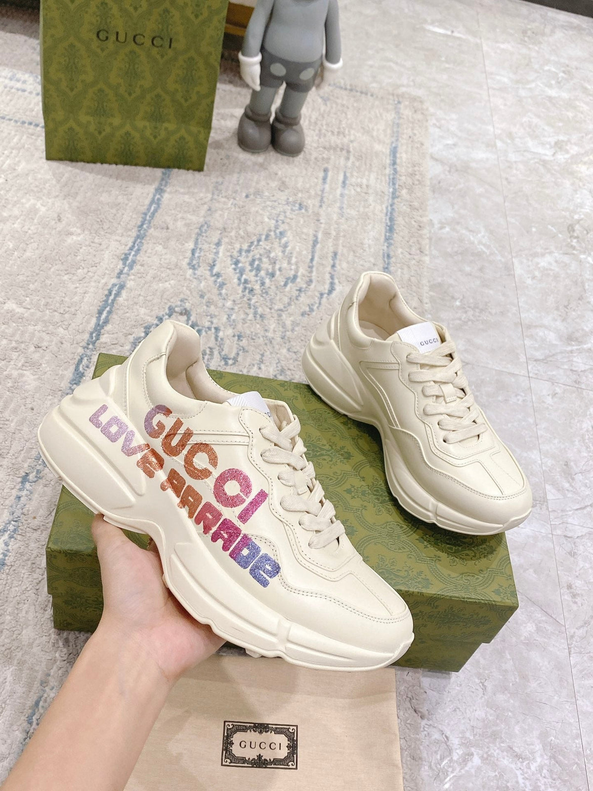 Gucci 2026 Rhyton Sneakers Ivory Cowhide With Love Parade Motif 988668