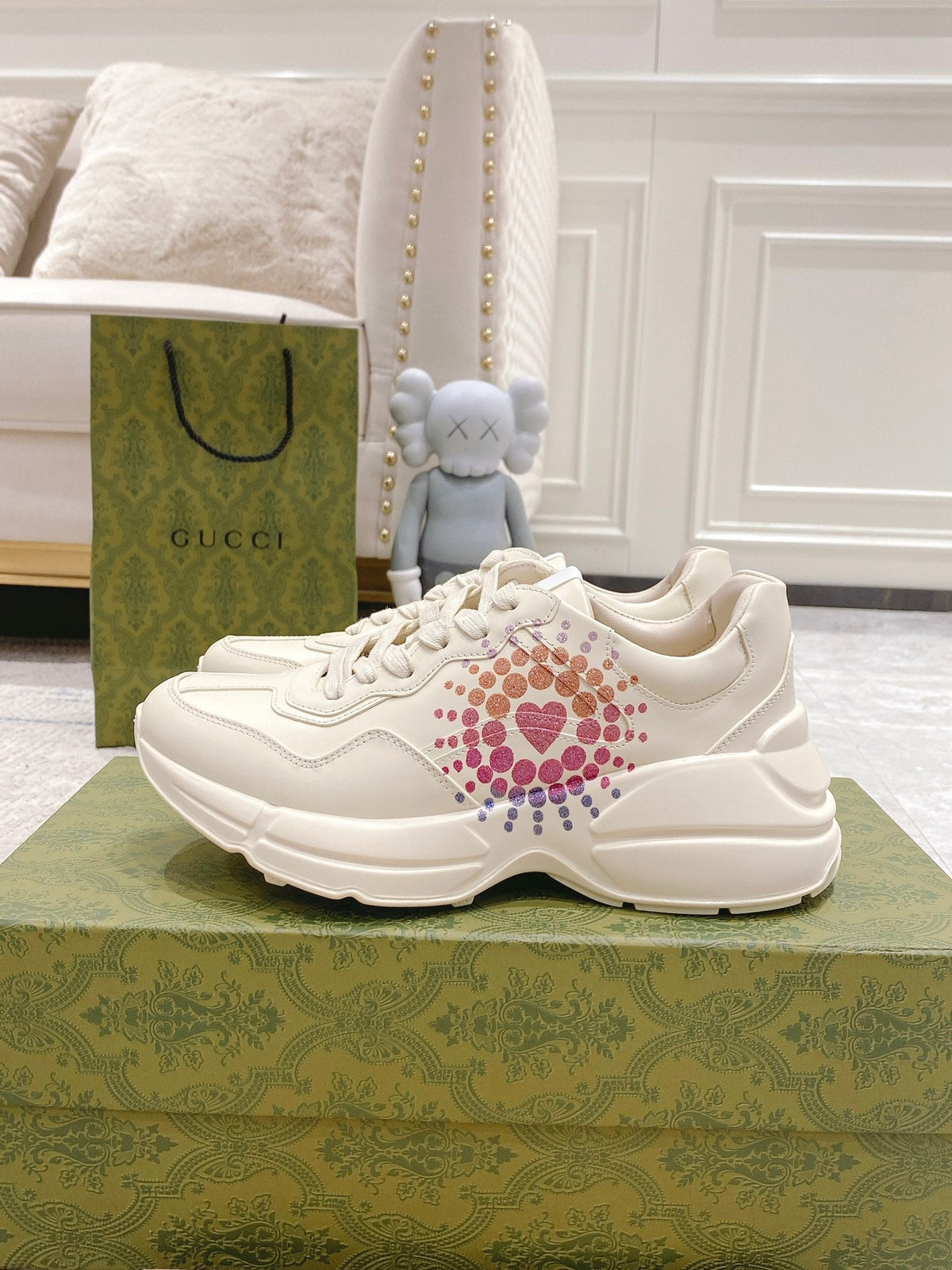 Gucci 2026 Rhyton Sneakers Ivory Cowhide With Love Parade Motif 988668
