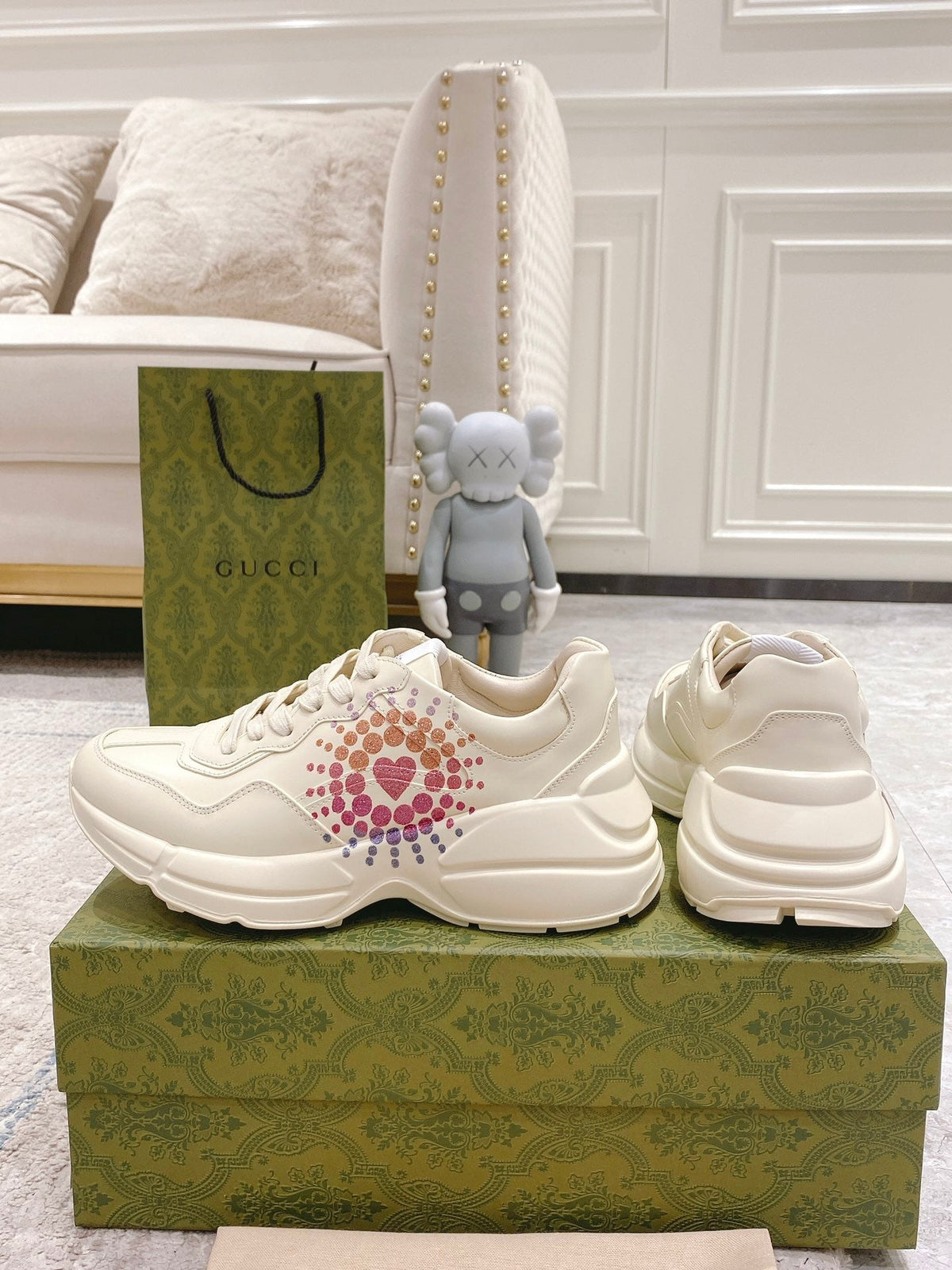 Gucci 2026 Rhyton Sneakers Ivory Cowhide With Love Parade Motif 988668