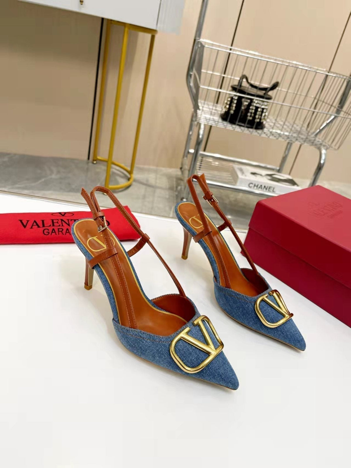 Valentino Slingback Pump Demin Blue Demin Fabric 239598
