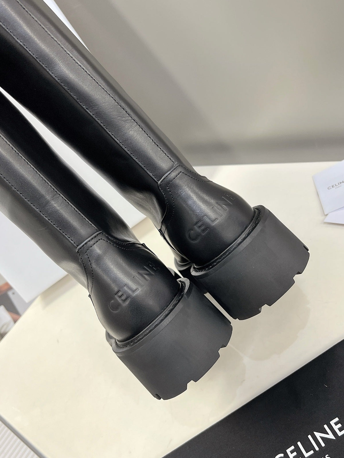 Celine 2026 Bulky Buckle High Boots 50mm Black Calfskin 948174