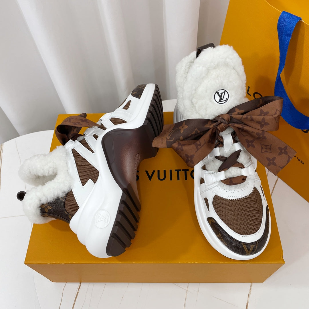 LV Archlight Sneaker White Mix Brown Monogram Bow Tie Lambskin