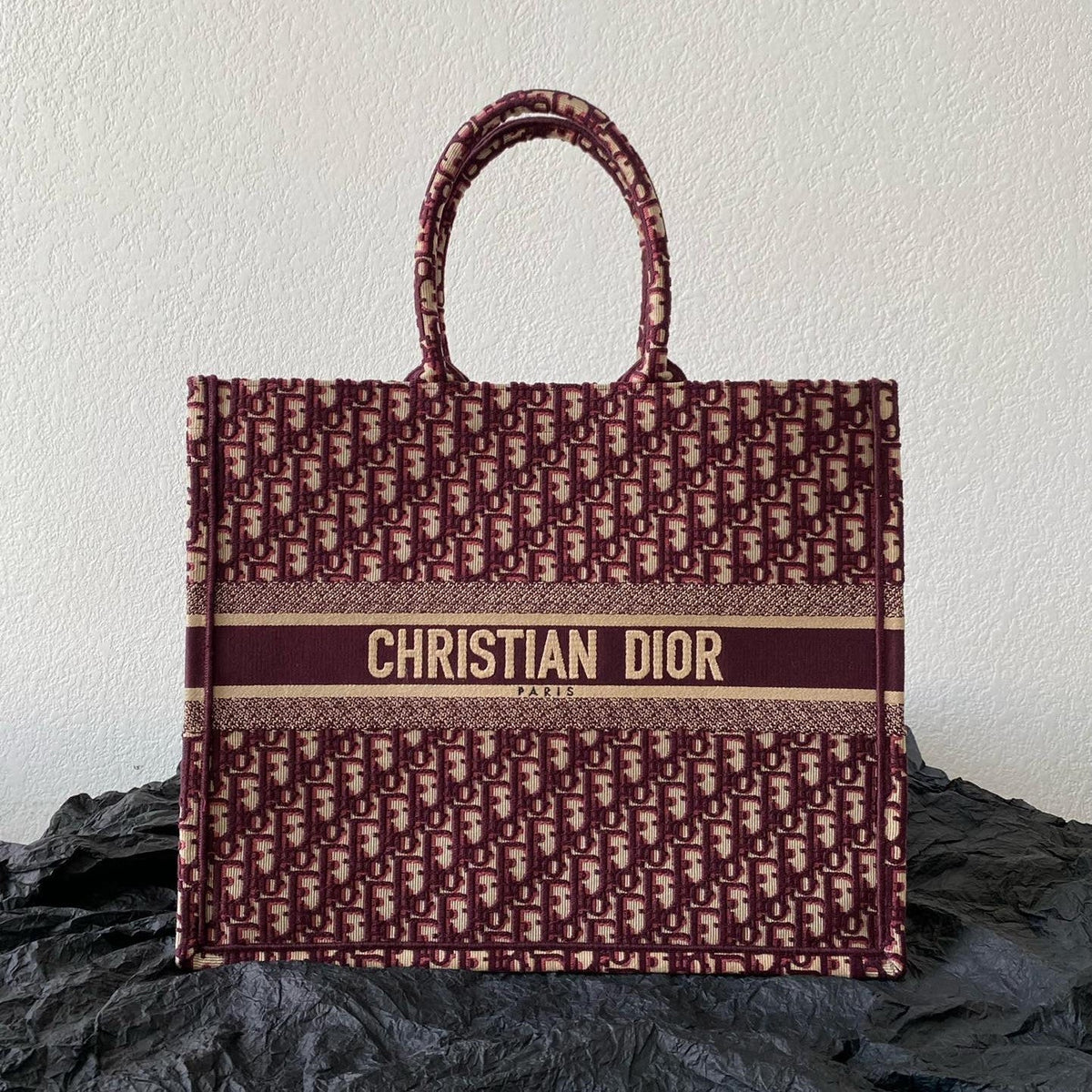 Large CD Book Tote 42cm Burgundy Retro Style D Letter Embroidery