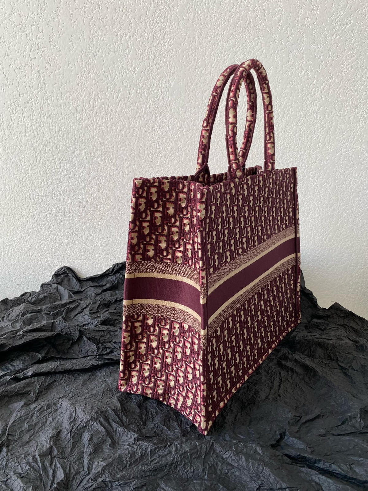 Large CD Book Tote 42cm Burgundy Retro Style D Letter Embroidery