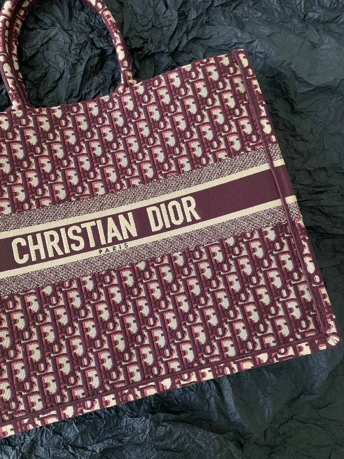 Large CD Book Tote 42cm Burgundy Retro Style D Letter Embroidery