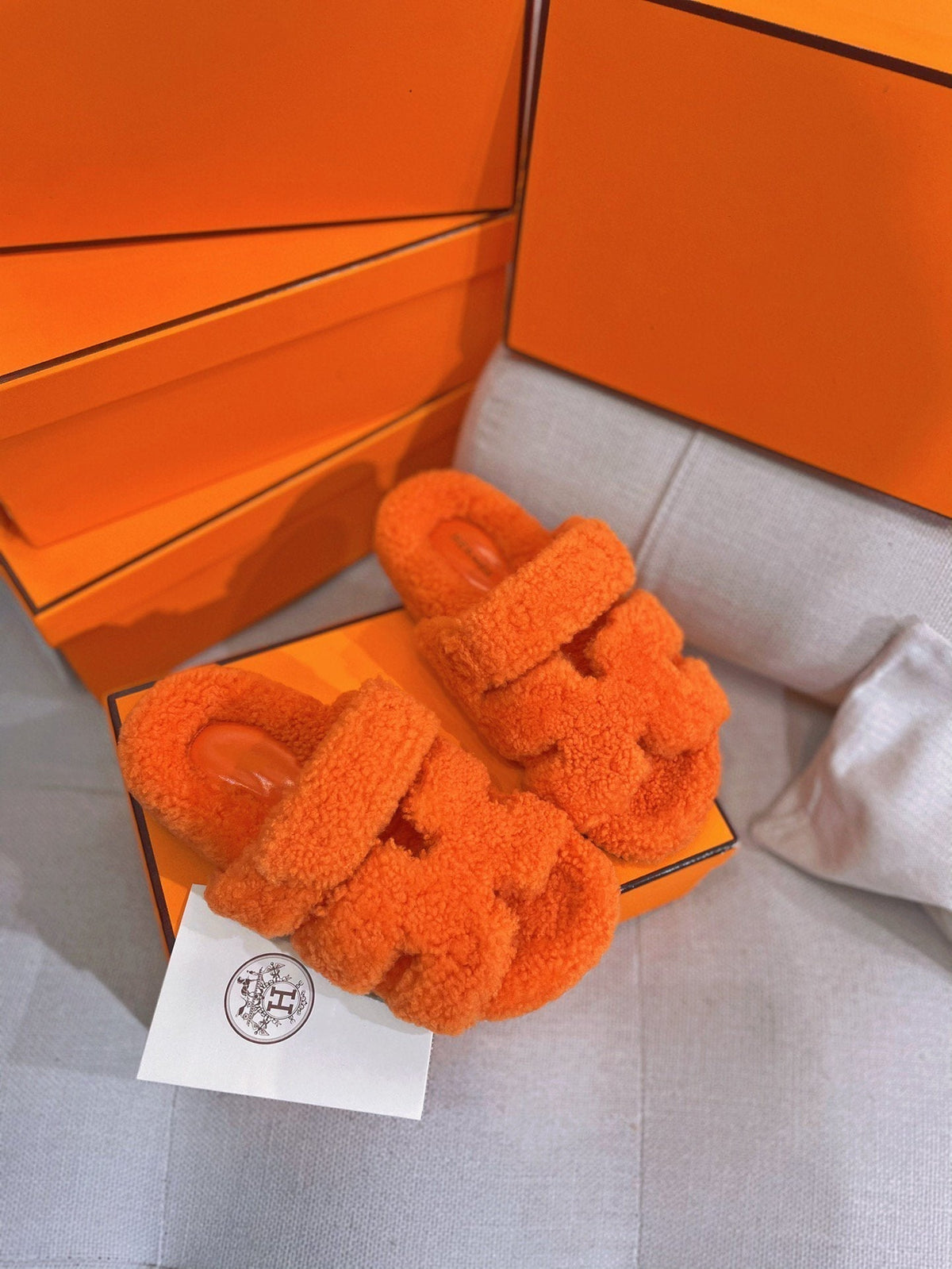 chypre sandal orange lamb wool