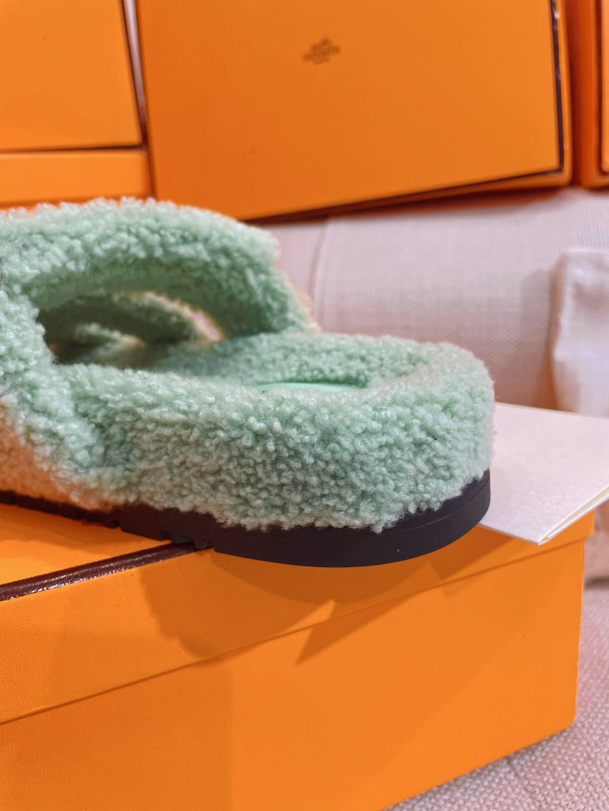 chypre sandal turquoise lamb wool