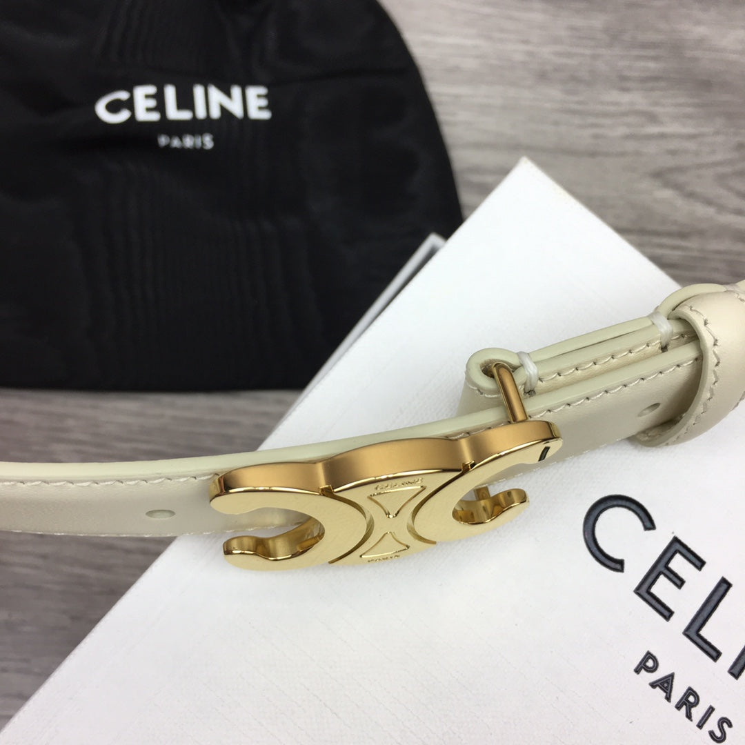 CL MEDIUM 25 MM TRIOMPHE BELT IN WHITE LEATHER GOLD HARDWARE