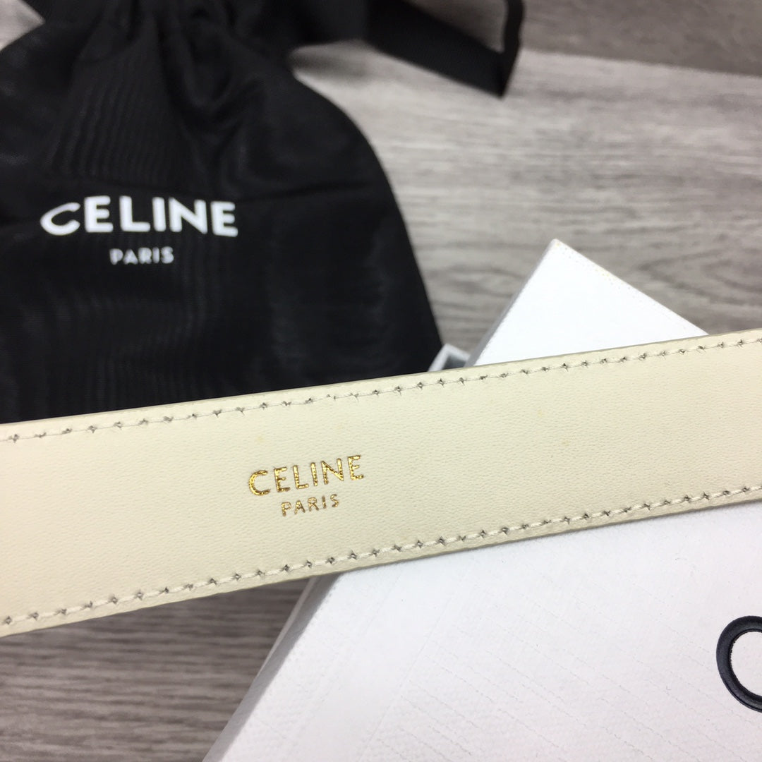 CL MEDIUM 25 MM TRIOMPHE BELT IN WHITE LEATHER GOLD HARDWARE