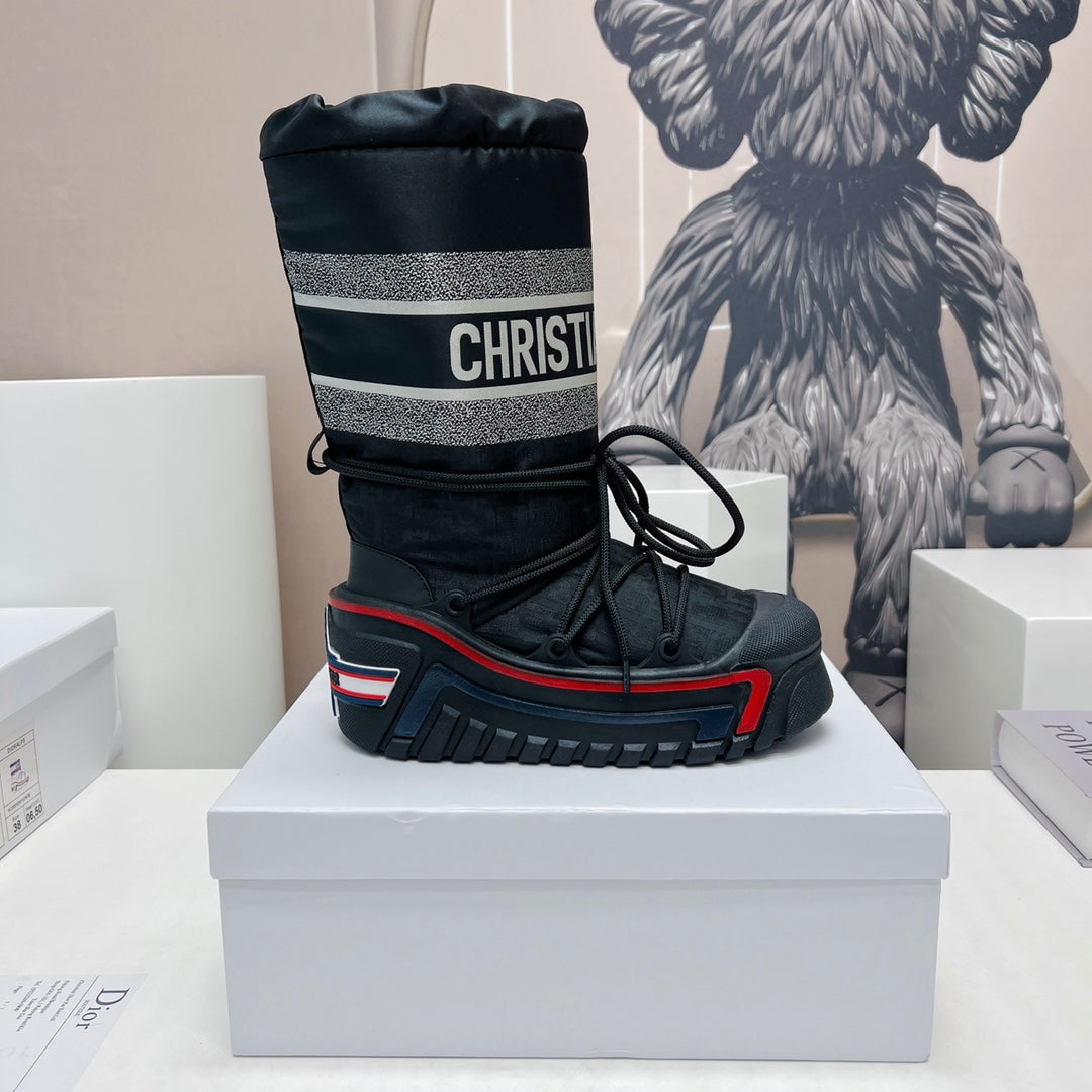 CD Platform Snow Boots Black Red Cowhide Nylon Fabric 539651