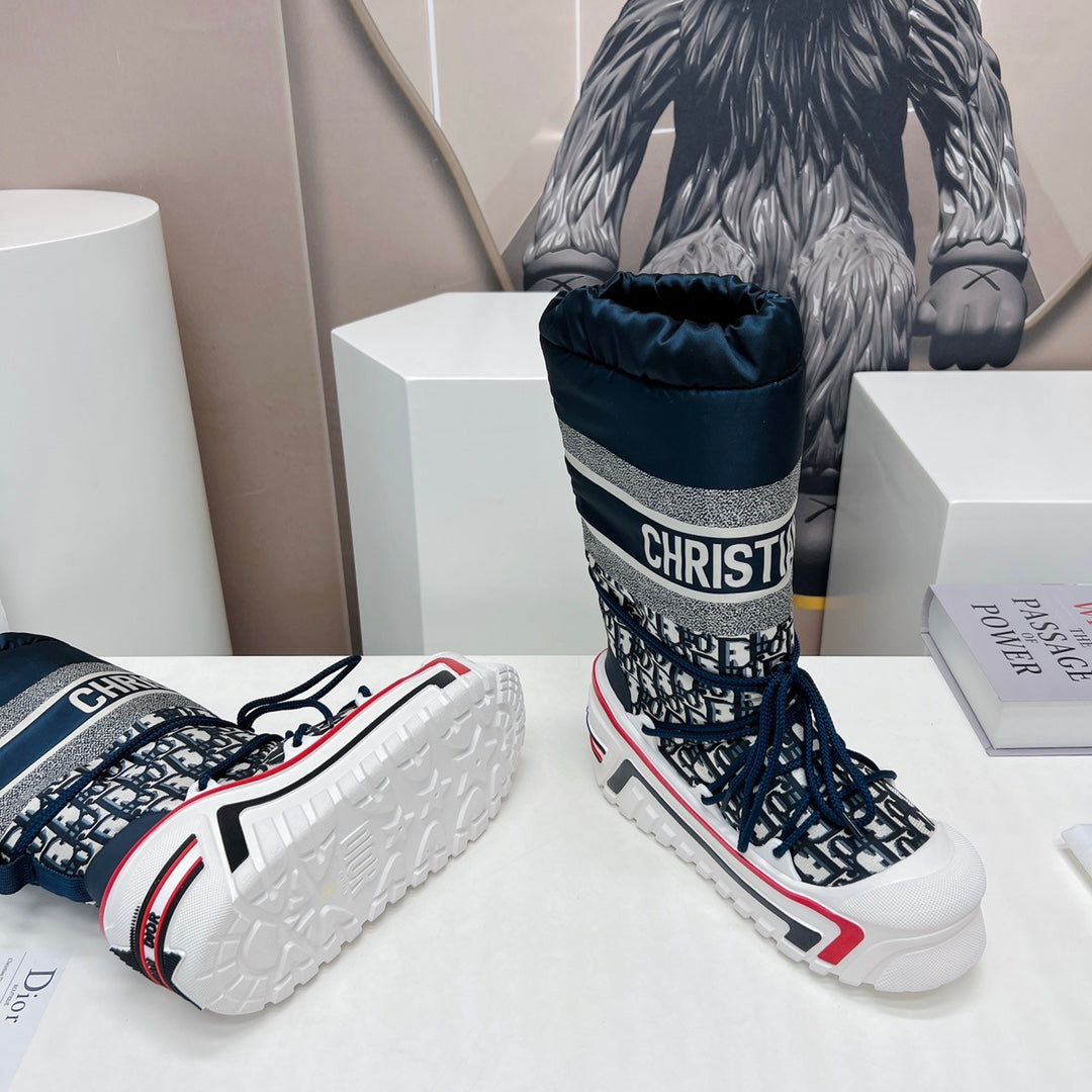 CD Platform Snow Boots Navy Blue White Cowhide Nylon 539657