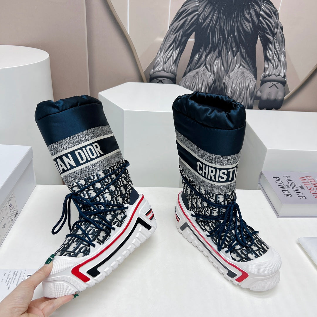 CD Platform Snow Boots Navy Blue White Cowhide Nylon 539657