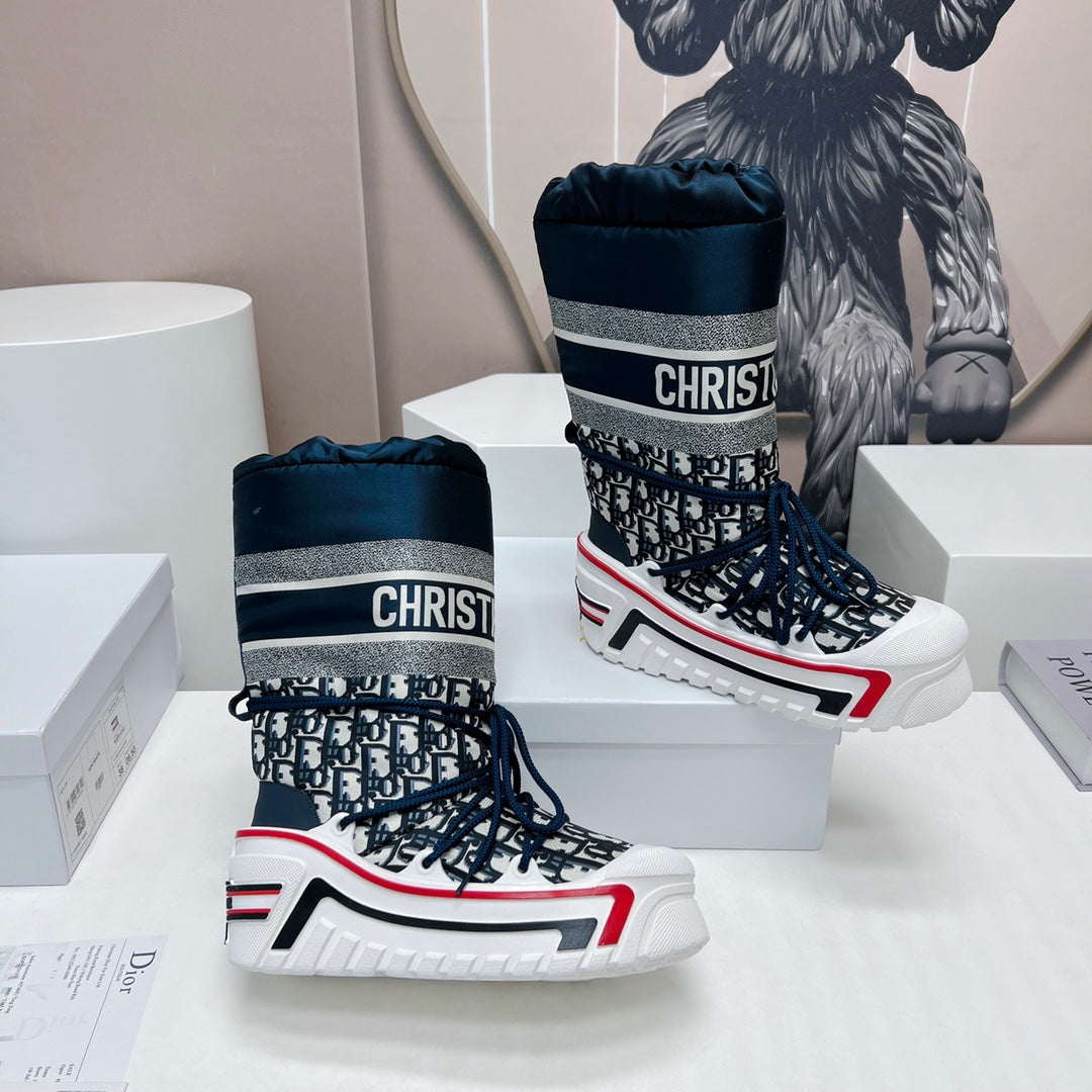 CD Platform Snow Boots Navy Blue White Cowhide Nylon 539657