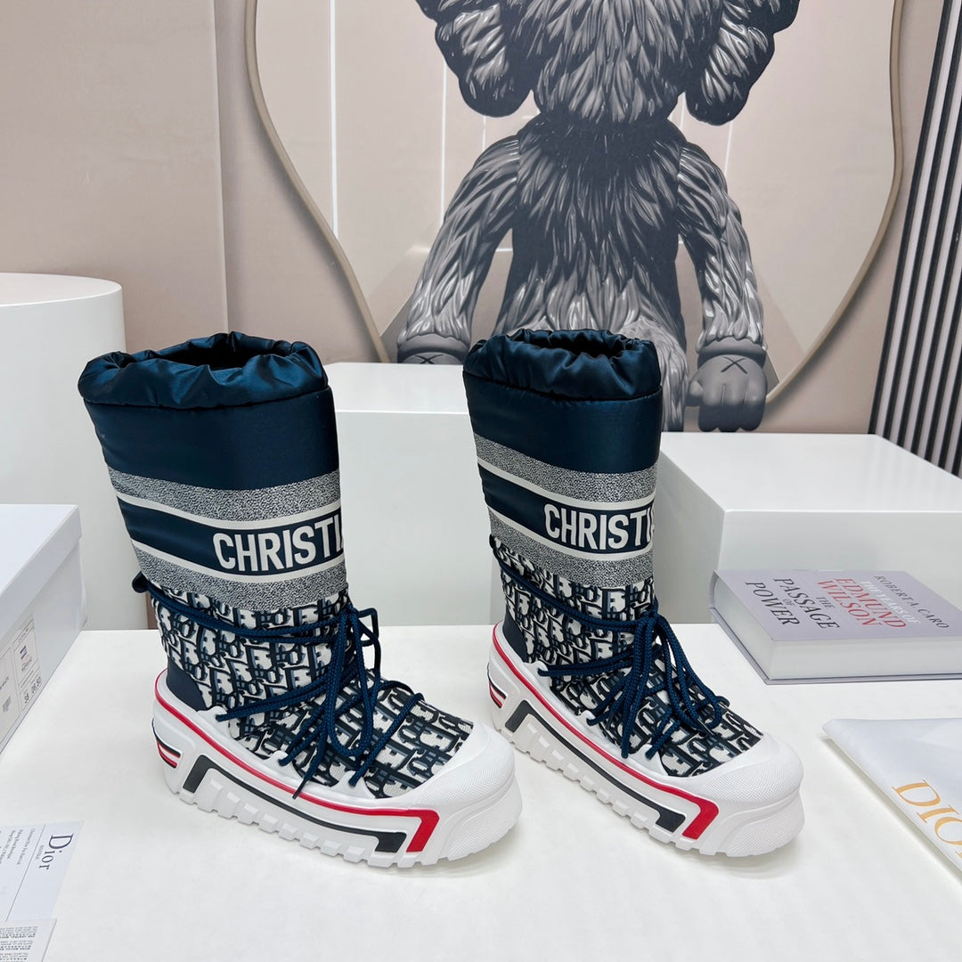CD Platform Snow Boots Navy Blue White Cowhide Nylon 539657