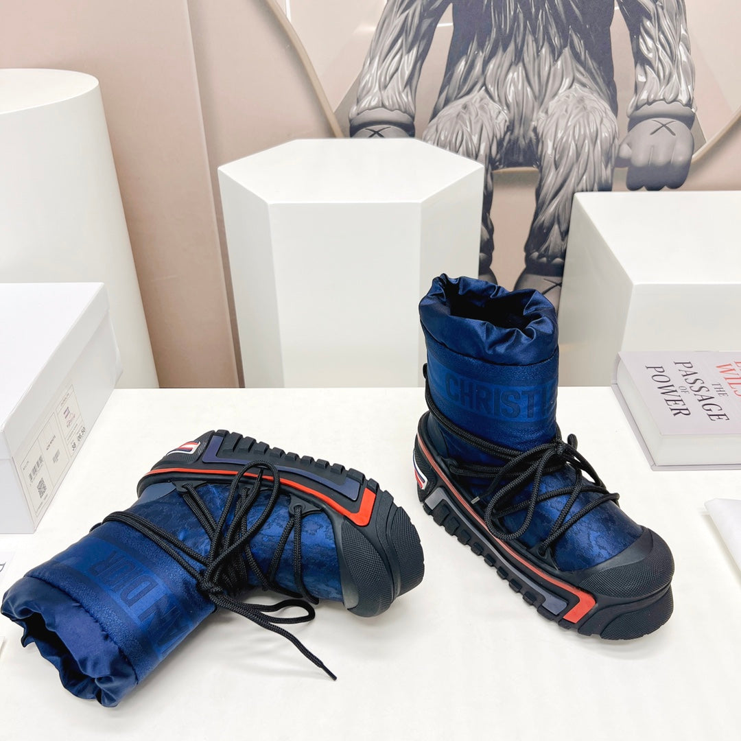 CD Snow Ankle Boots Dark Blue Cowhide Nylon Fabric 539660